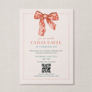 Invitation Code QR Rose Coquette Nœud Fille Anniversaire