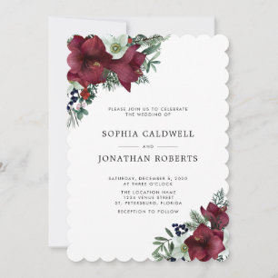 Invitation Code QR RSVP Burgundy Floral Winter Wedding