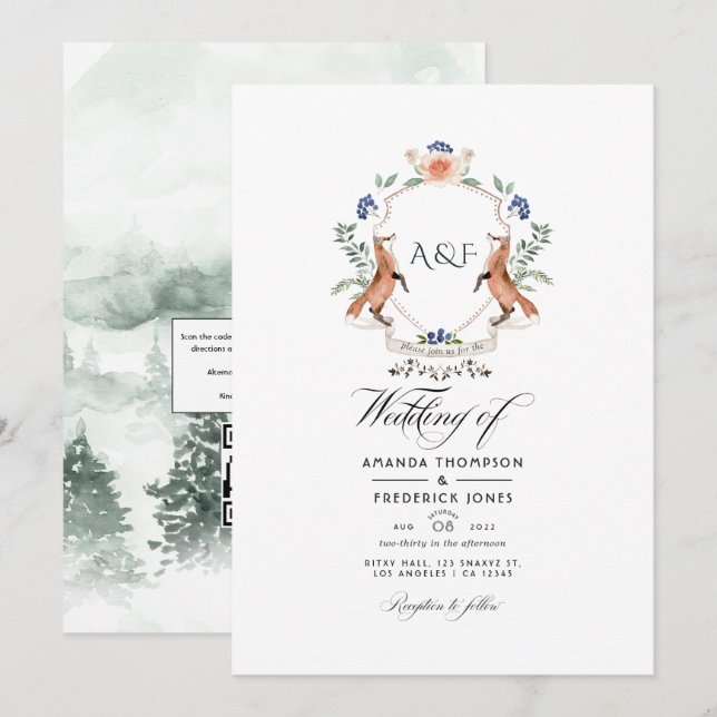 Invitation Code QR RSVP Crête de laurier des bois Mariage (Devant / Derrière)
