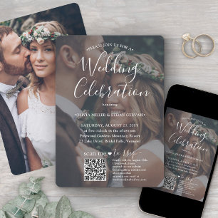Invitation Code QR RSVP Écriture Blanche Mariage Superpositio