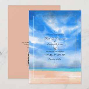 Invitation Code QR RSVP mariage de plage Été Aquarelle