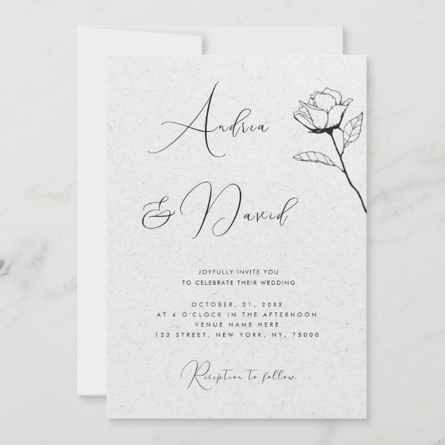 Invitation Code QR RSVP mariage Rose dessinée Kraft grise (Devant)