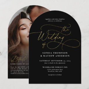 Invitation Code QR Rsvp Tout en un Arch Mariage Or Noir