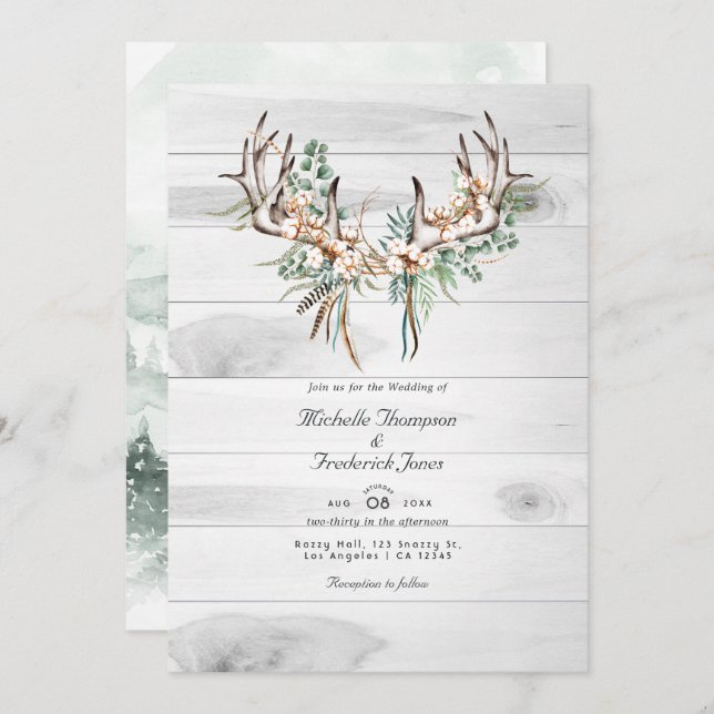 Invitation Code QR rustique RSVP Mariage bohème (Devant / Derrière)