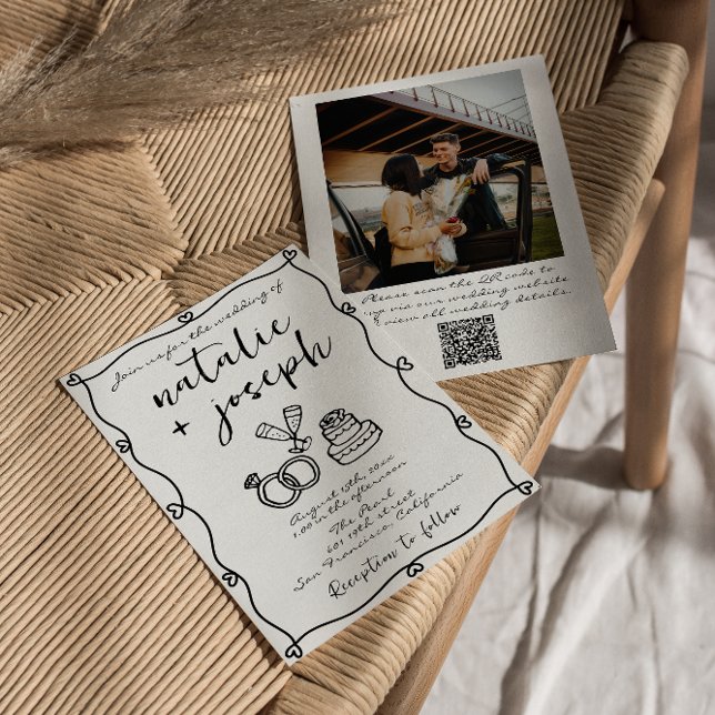 Invitation Code QR Scribble main dessinée Mariage photo écrit (Créateur téléchargé)