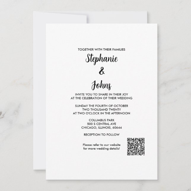 Invitation Code QR Simple Elegant Script Classic 2024 Mariage (Devant)