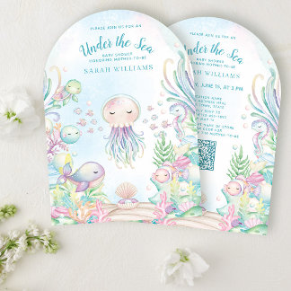 Invitation Code QR sous le Baby shower d'aquarelle bleu marin