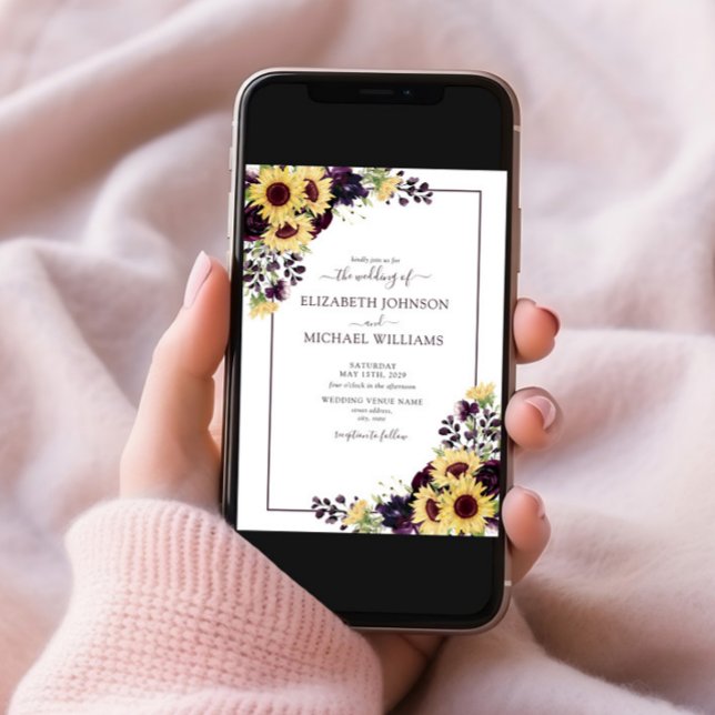 Invitation Code QR Tournesol Mauve Foncé Aquarelle Mariage (Créateur téléchargé)