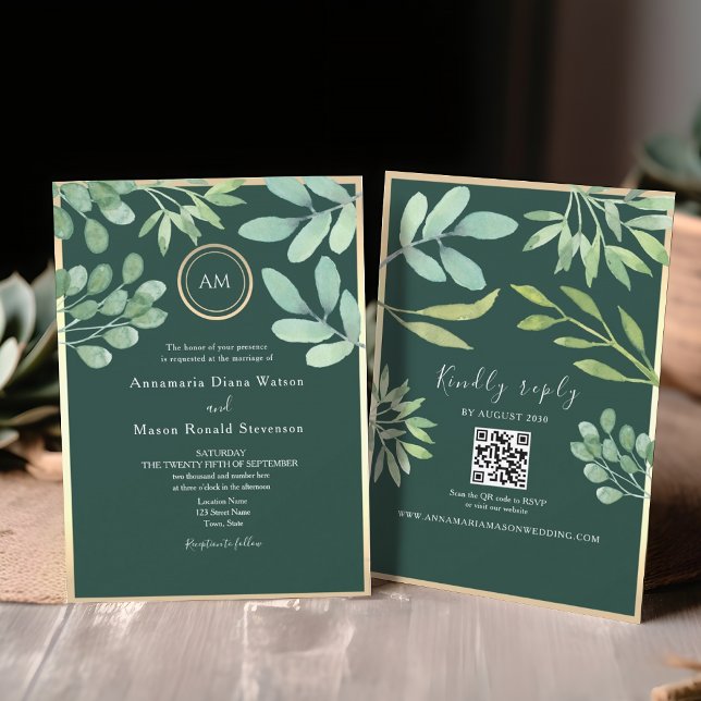 Invitation Code QR Vert Émeraude Mariage (Créateur téléchargé)