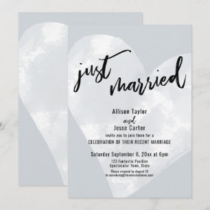Invitation Cœur Aquarelle Blanche Mariés sur Gris