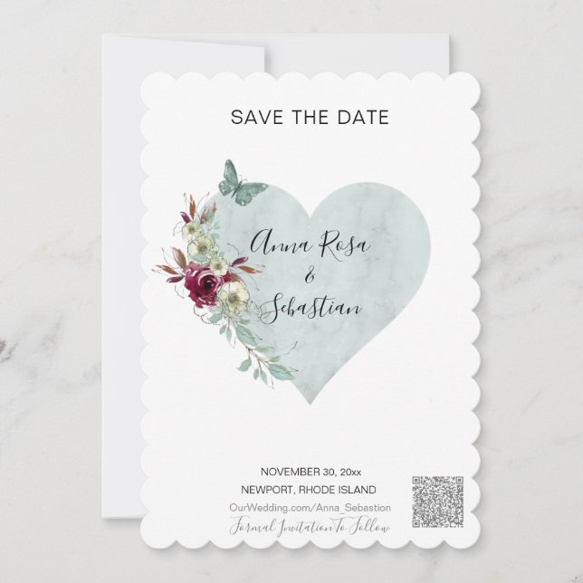 Invitation *~* Coeur AR6 QR MARIAGE Papillon ENREGISTRER LA D (Devant)