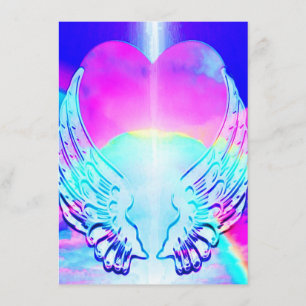 Invitation Coeur arc-en-ciel et ailes d'Angel