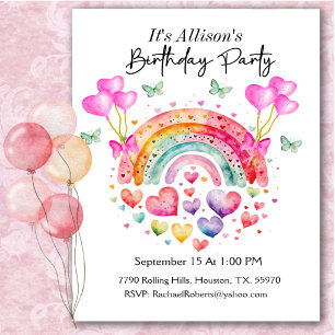 Invitation Cœur Arc-en-ciel Papillons Anniversaire