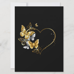 Invitation Coeur aux papillons d'or