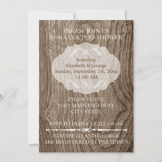 Invitation Coeur avec initiales sur bois mariage couples douc (Dos)
