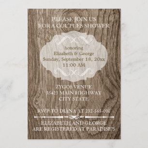 Invitation Coeur avec initiales sur bois mariage couples douc