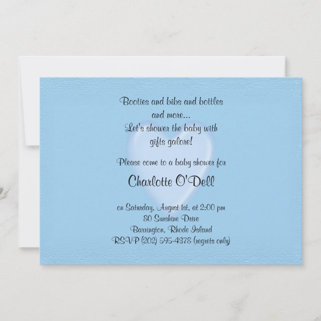 Invitation coeur bleu; baby shower (Devant)