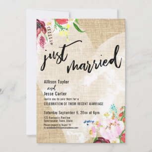 Invitation Cœur Bohème Fleurs Toile de Jute Réception de mari