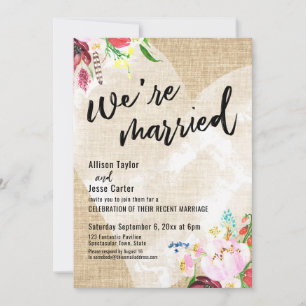 Invitation Cœur Boho Fleurs Toile de Jute Réception Mariés