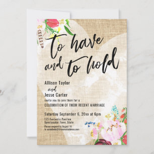 Invitation Cœur Boho Floral Toile de Jute À Avoir et À Tenir