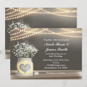 Invitation Coeur brillant Mason Jar & Baby's Breath Invitatio