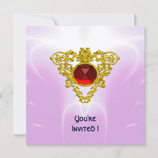 Invitation COEUR CELTIQUE, rouge vif, or violet rose (Devant)