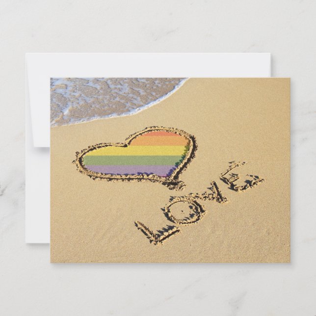 Invitation Cœur d'amour arc-en-ciel gay dans le sable (Devant)
