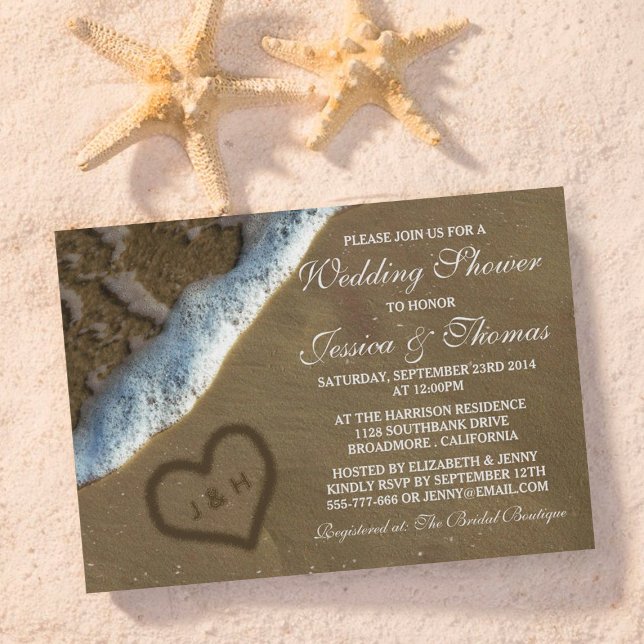 Invitation Coeur Dans Le Sable Beach Mariage Douche Invitatio (Créateur téléchargé)