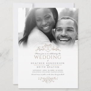 Invitation Coeur d'art de la ligne feuille monogramme tan pho