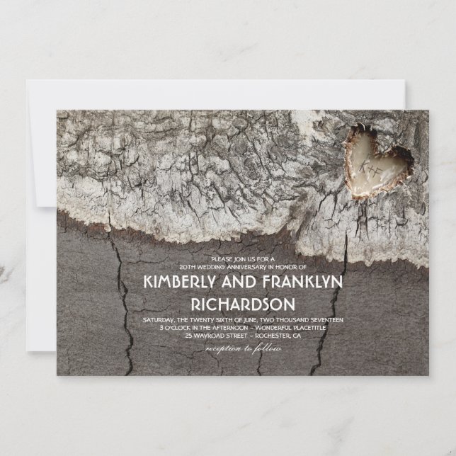Invitation Cœur de bouleau sculpté rustique pour anniversaire (Devant)