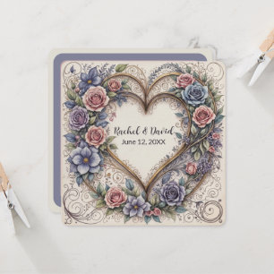 Invitation Coeur de calligraphie avec Roses Mariages