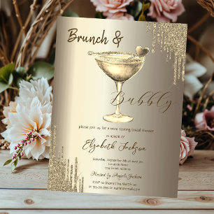 Invitation Cœur de cocktail en or avec gouttes de paillettes