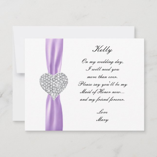 Invitation Cœur de Diamant Demoiselle d'Honneur Mariage Viole (Devant)