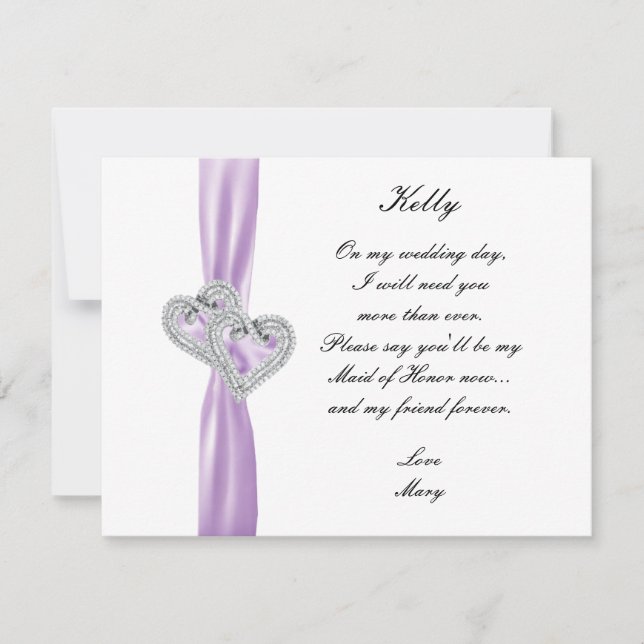 Invitation Cœur de Diamant Demoiselle d'Honneur Mariage Viole (Devant)