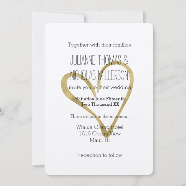 Invitation Coeur de l'or Mariage (Devant)