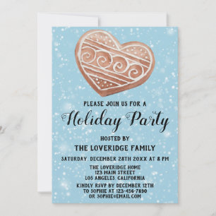 Invitation Coeur de Noël Biscuit Fête de Noël Bleu Neige