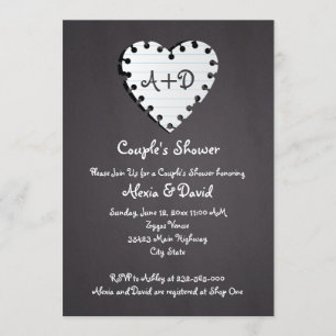 Invitation Coeur de papier sur tableau noir mariages couples 