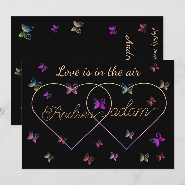 Invitation coeur de papillons volants modernes (Devant / Derrière)