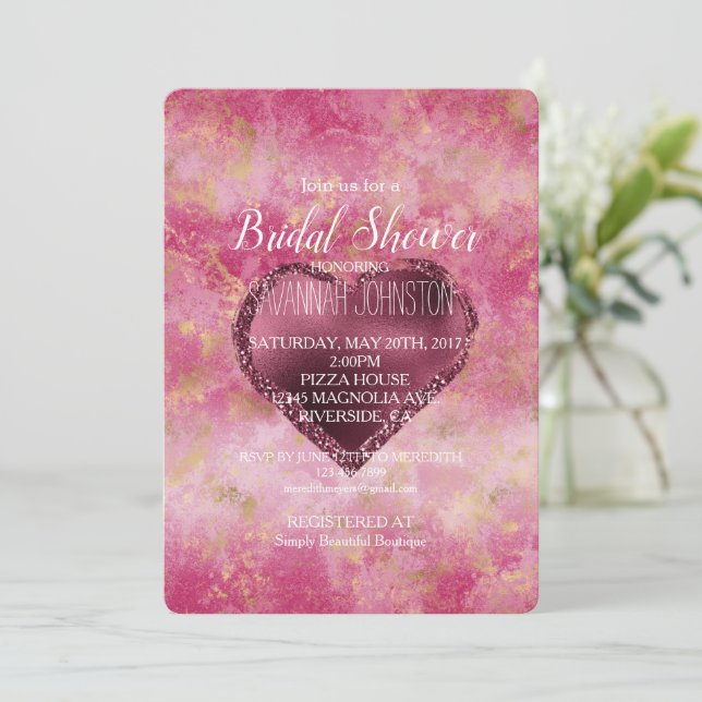 Invitation Coeur de Parties scintillant cerise de Bourgogne (Debout devant)
