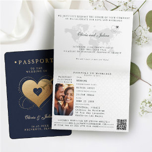 Invitation Cœur de passeport avion mariage de destination Nav