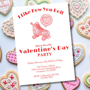 Invitation Cœur de patin à roulettes fête de la Saint-Valenti
