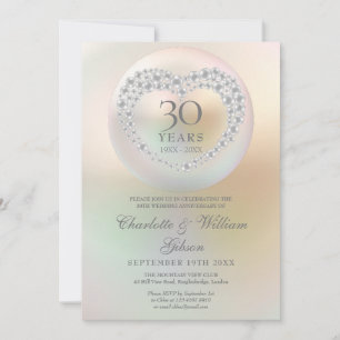 Invitation Cœur de perle élégant 30e anniversaire de mariage