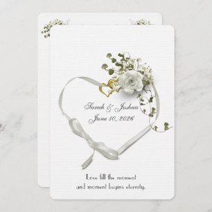 Invitation Coeur de ruban blanc mariage avec anneaux Invitati