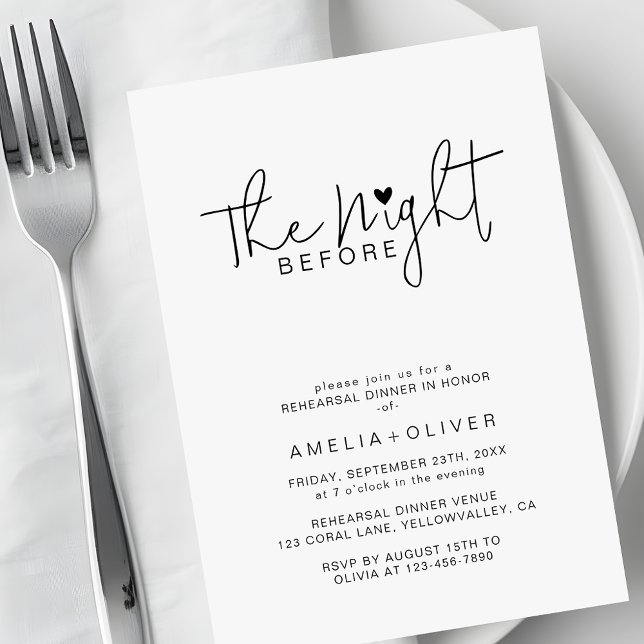 Invitation Cœur de script moderne | Dîner de répétition de ma (Créateur téléchargé)