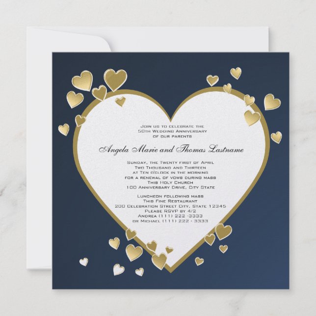 Invitation Cœur de soirée 50e anniversaire (Devant)