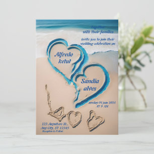 Invitation coeur d'été plage océan bleu mariage