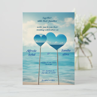 Invitation coeur d'été plage océan bleu mariage