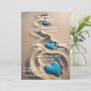 Invitation coeur d'été plage océan bleu mariage