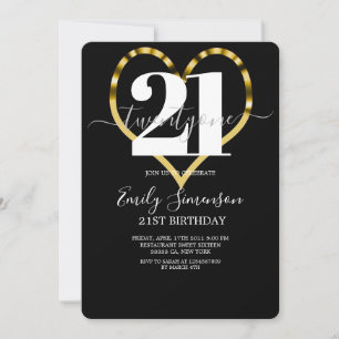 Invitation Coeur d'or moderne minimaliste 21e anniversaire