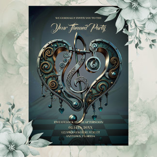 Invitation Coeur élégant avec clef en style steampunk.